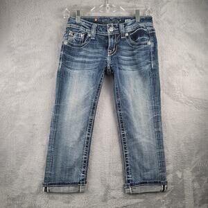 Miss Me JW5755P3 Cuffed Capri Jeans 25 Rhinestones Embroidered Distressed